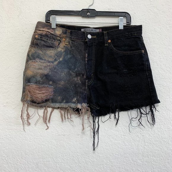 Levi's Pants - Levi’s 505 Custom Made  Distressed Acid Wash Cut-Off Fray Hem Denim Shorts Black